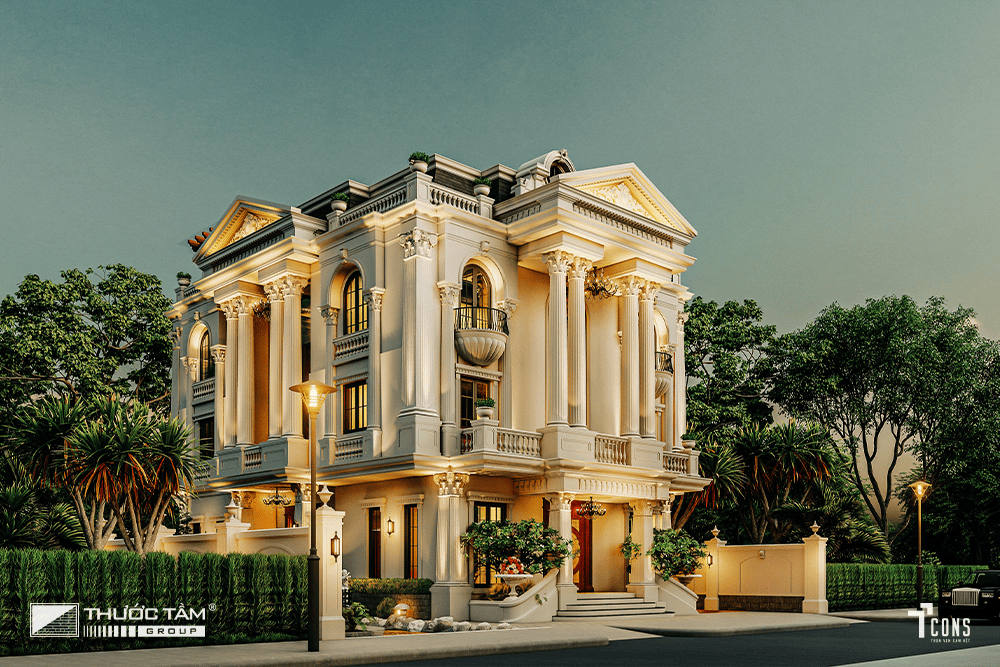 Lối thiết kế châu Âu với hệ cột Corinth đặt trưng ngay phía mặt chính diện.